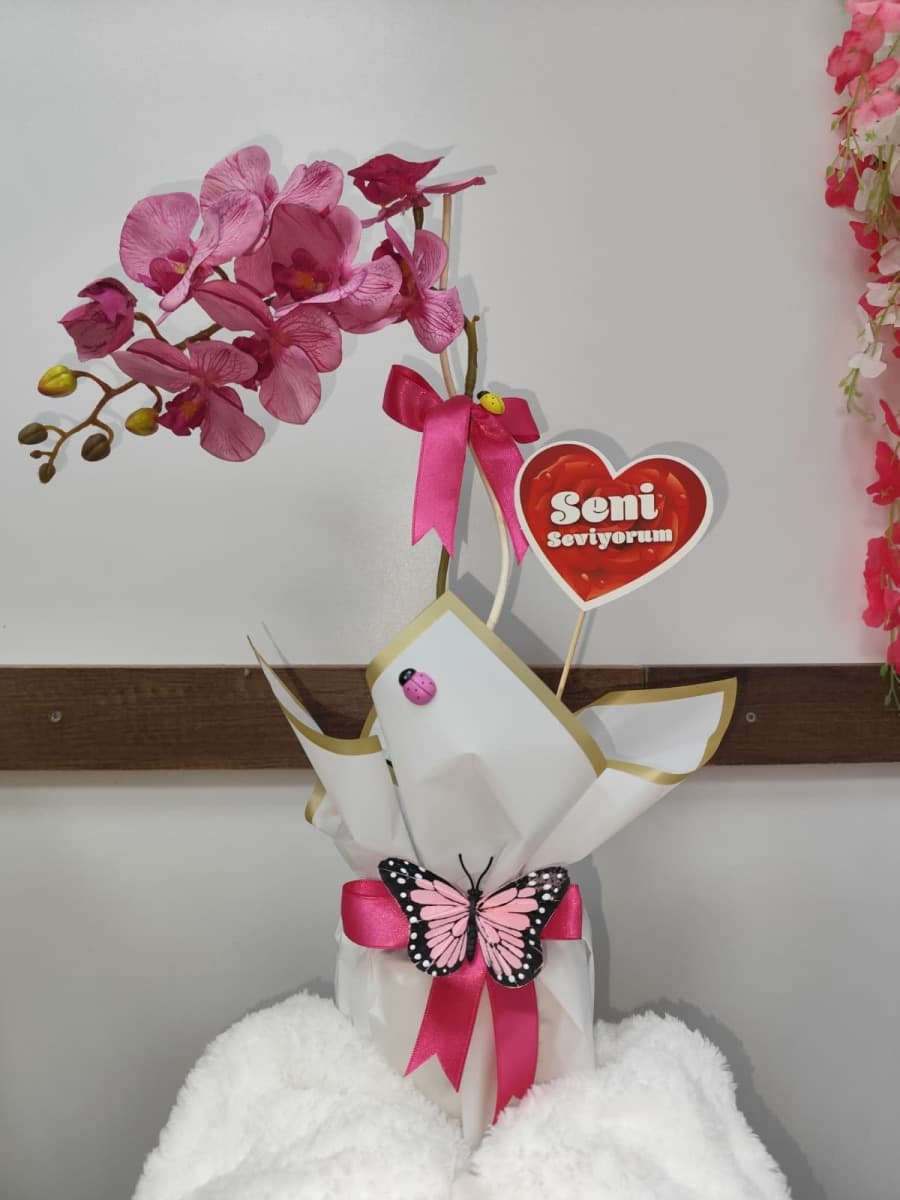 Tek Dal Yapay Pembe Orkide - Gerçekçi Dokulu & Zarif Dekoratif Çiçek