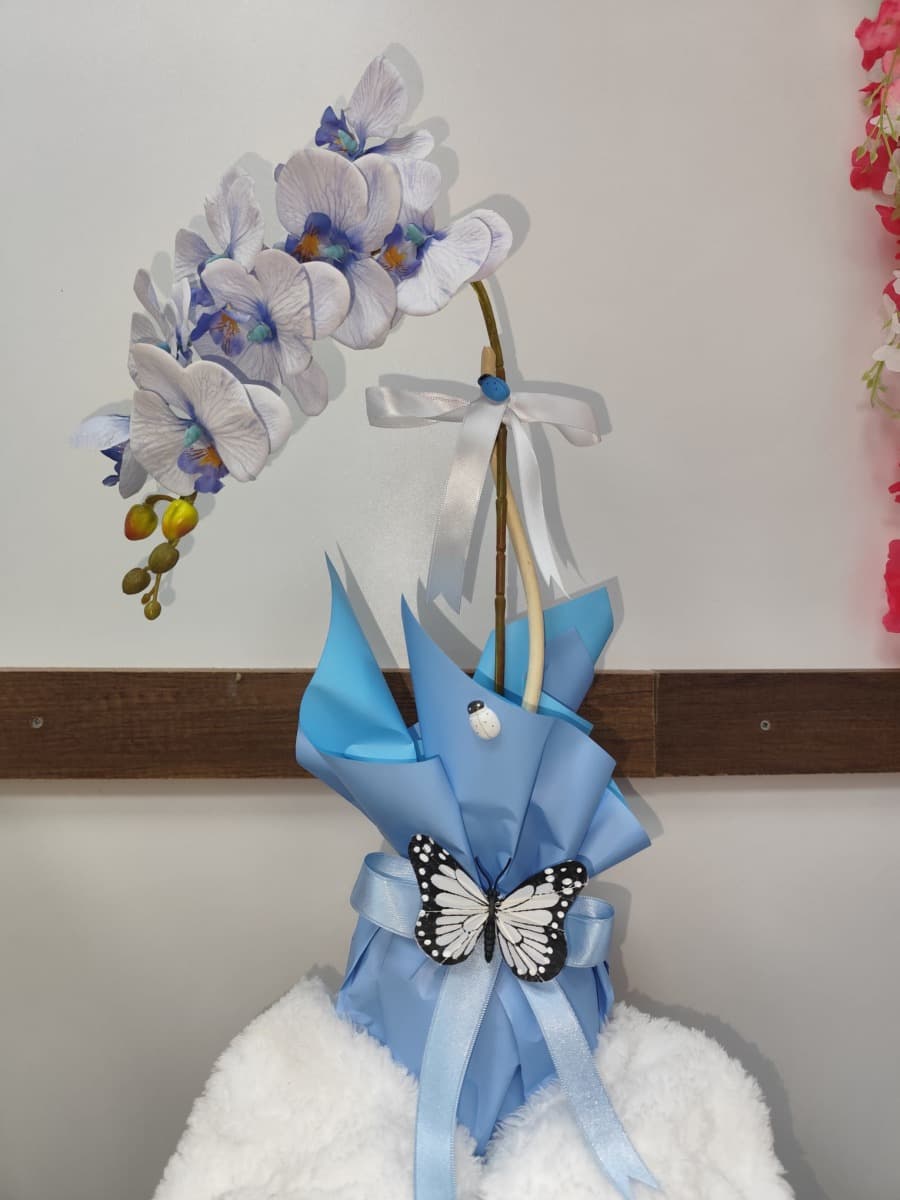 Tek Dal Yapay Mavi Orkide - Mistik & Zarif Dekoratif Çiçek