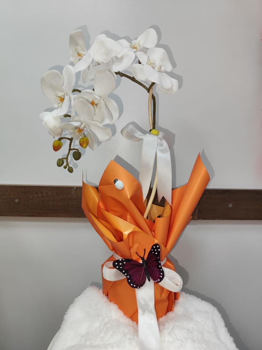 Tek Dal Yapay Beyaz Orkide - Saf & Zarif Dekoratif Çiçek